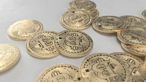 Bitcoin mining. Macro shot of rotating bitcoins Stock Footage 138537520