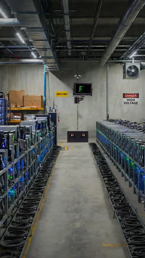 Bitcoin mining operation interior vertical  Stock Footage 345741527