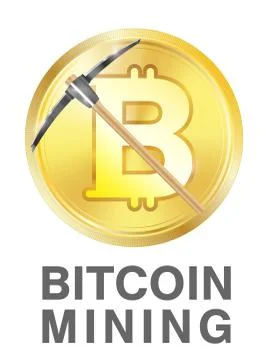 Bitcoin mining with pickaxe on golden bitcoin logo 스톡 일러스트
