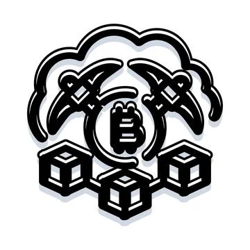Bitcoin mining with pickaxes, cloud computing and blockchain blocks イラスト素材