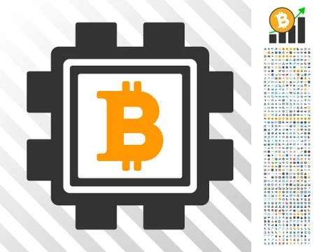 Bitcoin Mining Pool Flat Icon with Bonus 스톡 일러스트
