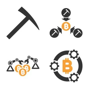 Bitcoin Mining Pool Vector Icon Set Stock Illustration