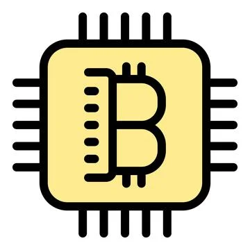 Bitcoin mining processing cryptocurrency on a microchip icon Stock Illustration