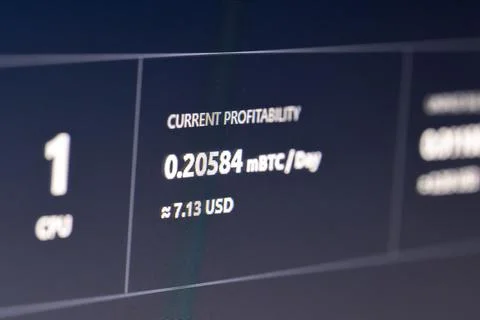 Bitcoin mining program at work closeup photo Stock-Fotos