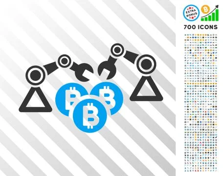 Bitcoin Mining Robotics Flat Icon with Bonus 스톡 일러스트