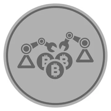 Bitcoin Mining Robotics Silver Coin Stock Illustration