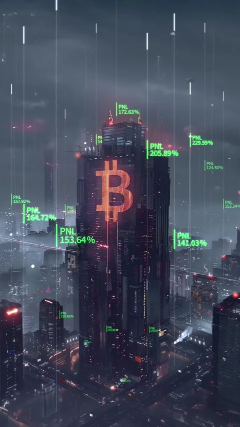 Bitcoin mining, short and long trades, rain of money Stock Footage 282657395
