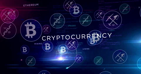 Bitcoin mining symbols loop Stock Footage 125708260