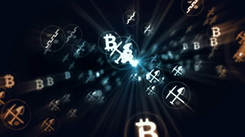 Bitcoin mining symbols seamless loop Stock Footage 130998650
