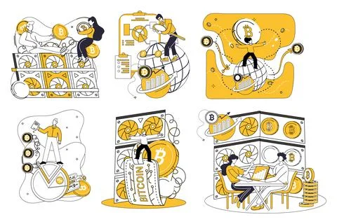Bitcoin mining. Technology, enabler, fuels evolution Bitcoin, transforming .. イラスト素材