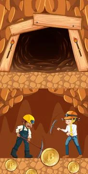 Bitcoin mining with two miner in underground Illustrazione stock