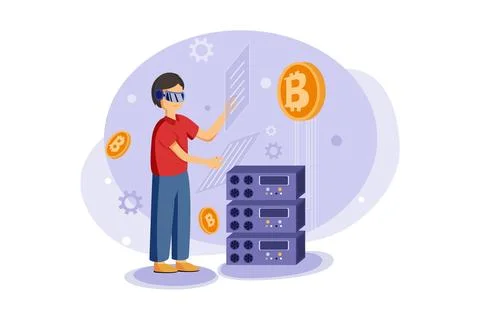Bitcoin Mining Using Virtual Reality Illustrazione stock