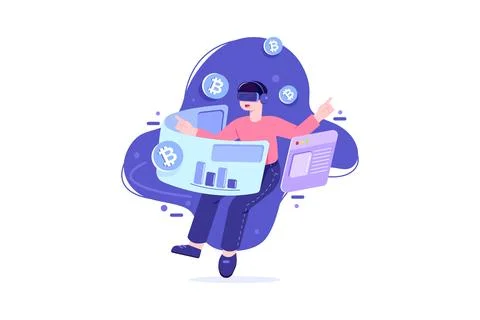 Bitcoin Mining Using Virtual Reality Stock Illustration