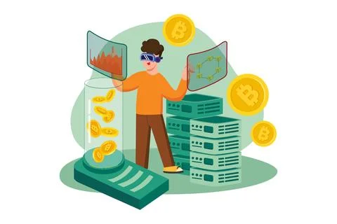 Bitcoin mining using VR Stock Illustration