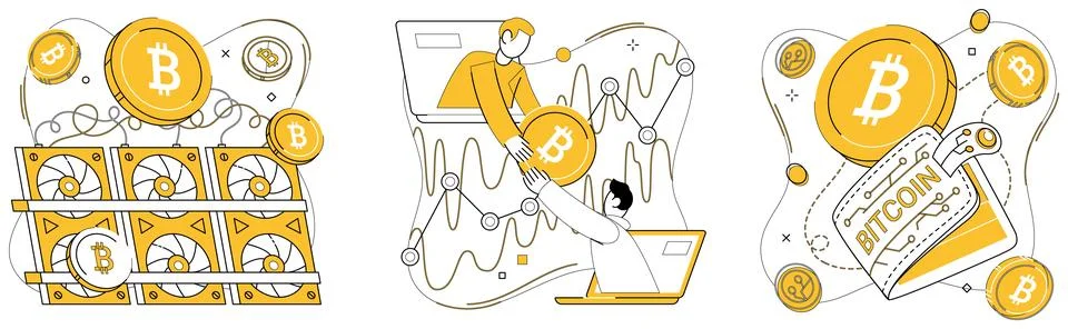 Bitcoin mining vector illustration. Cryptocurrency mining, exploration, chart Stock Illustration