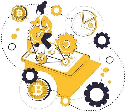 Bitcoin mining vector illustration. Extraction, harvest, reaps rewards comput イラスト素材