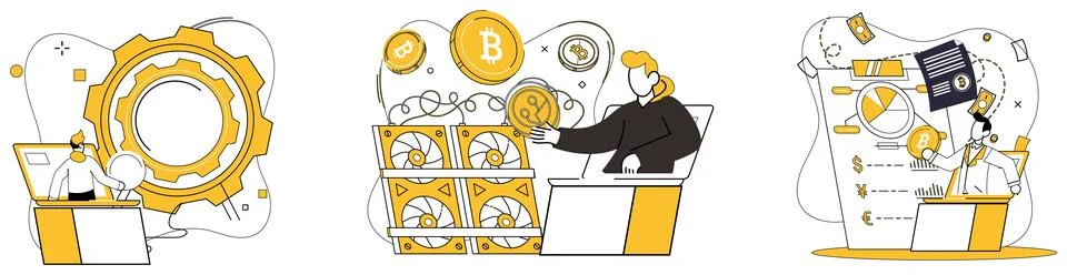 Bitcoin mining vector illustration. Financial, heartbeat, pulses through vein Stockillustratie