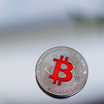 Bitcoin on the mirror Stock Photos