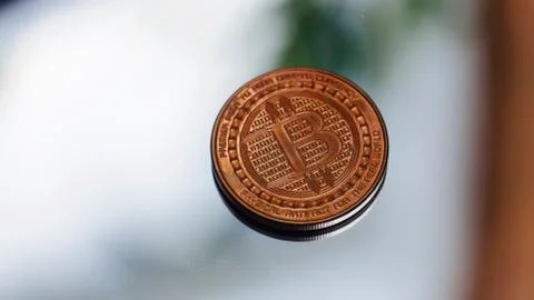 Bitcoin on the mirror Stock Photos