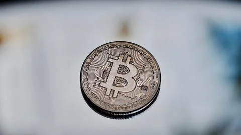 Bitcoin on the mirror Stock Photos