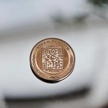Bitcoin on the mirror Stock Photos