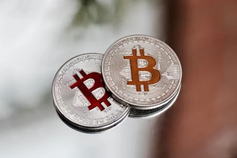 Bitcoin on the mirror Stock Photos