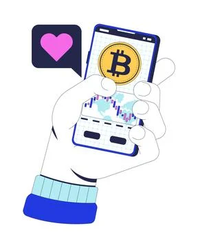 Bitcoin mobile app on smartphone 2D illustration concept Stock Illustration
