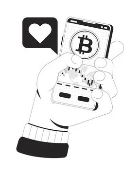 Bitcoin mobile app on smartphone line illustration concept Illustrazione stock