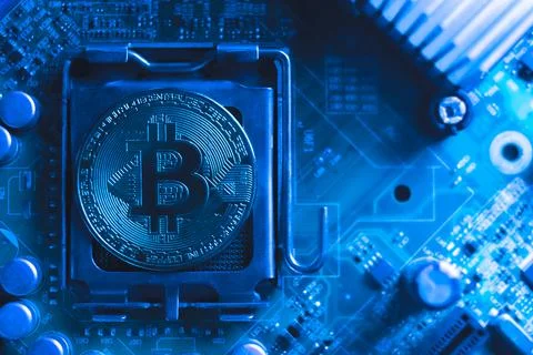Bitcoin on the motherboard , computer hardware Fotos de archivo
