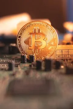 Bitcoin on the motherboard , computer hardware Foto stock