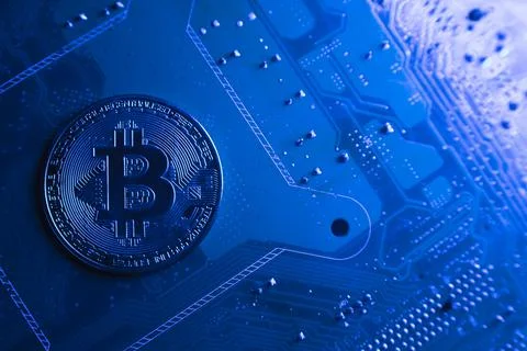 Bitcoin on the motherboard , computer hardware Foto stock