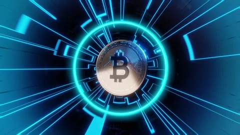 Bitcoin with Neon Lights and Digital Patterns Stock Footage 274178402