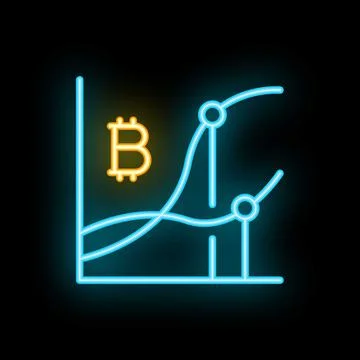 Bitcoin neon sign price evolution positive trading chart Stock Illustration