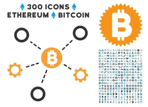 Bitcoin Network Nodes Flat Icon with Clip Art Illustrazione stock