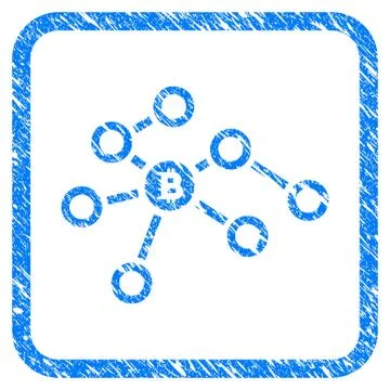 Bitcoin Network Nodes Framed Stamp 스톡 일러스트