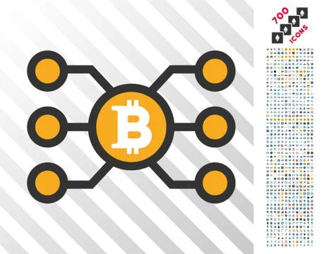 Bitcoin Node Links Flat Icon with Bonus Stock Illustration