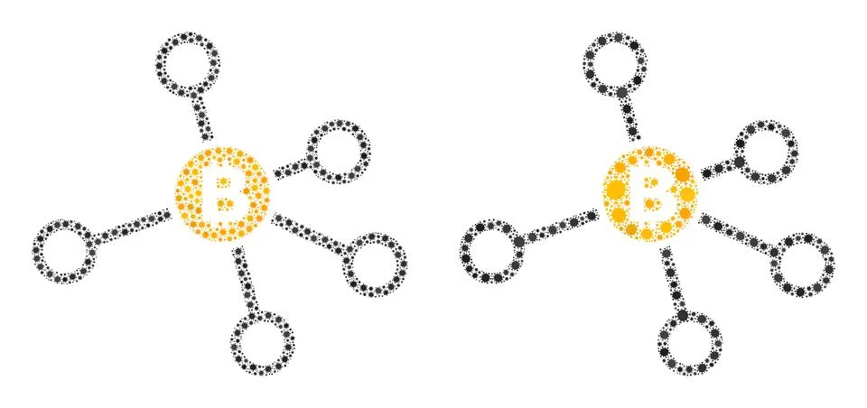 Bitcoin Node Links Icon - Mosaic with Covid Biohazard Infection Items 스톡 일러스트