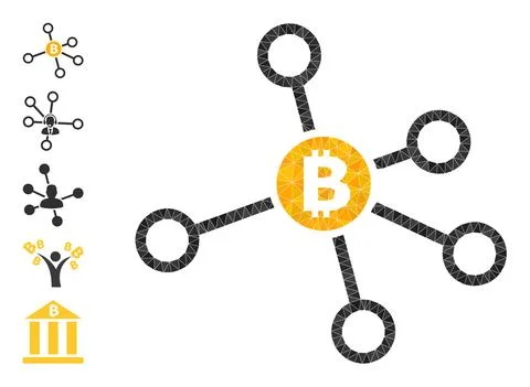 Bitcoin Node Links Polygonal Icon and Other Icons Stock Illustration