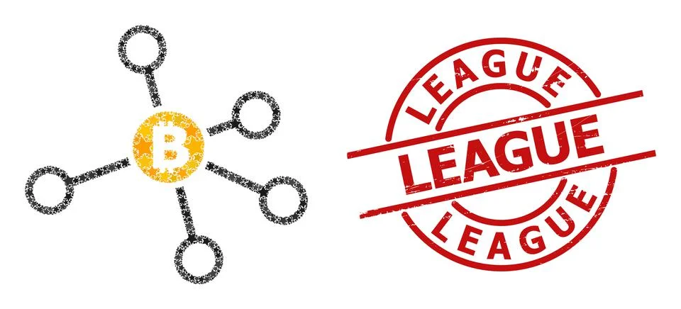 Bitcoin Node Links Star Mosaic and League Scratched Seal Stamp Stock Illustration