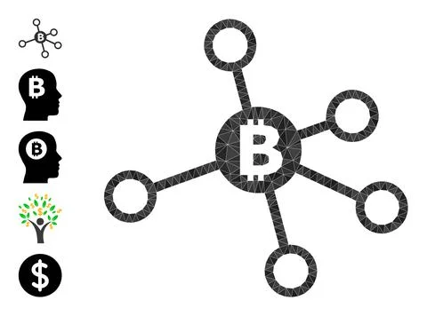 Bitcoin Nodes Polygonal Icon and Other Icons 스톡 일러스트