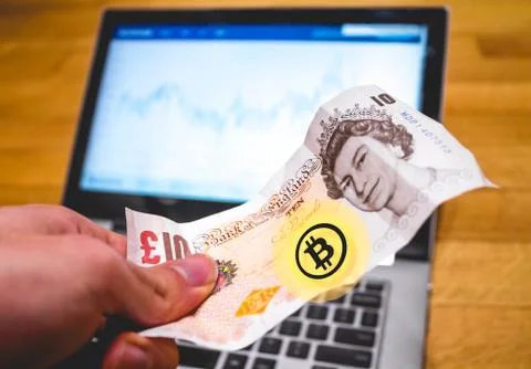 Bitcoin Note Payment Conversion Stock Photos