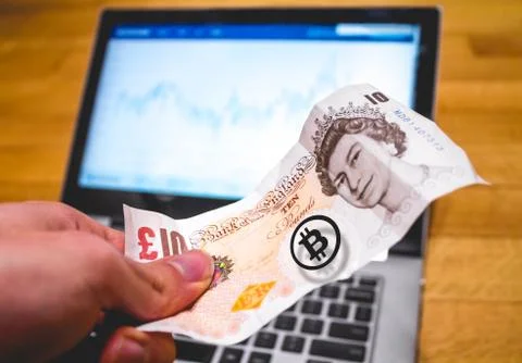 Bitcoin Note Payment Conversion Stock Photos