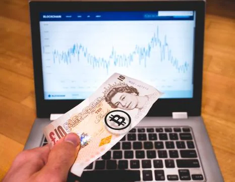 Bitcoin Note Payment Conversion Stock Photos