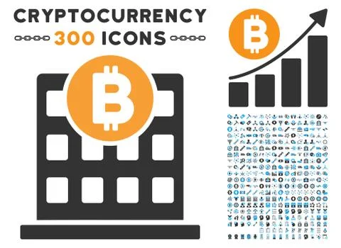 Bitcoin Office Building Flat Icon with Set Ilustración de archivo