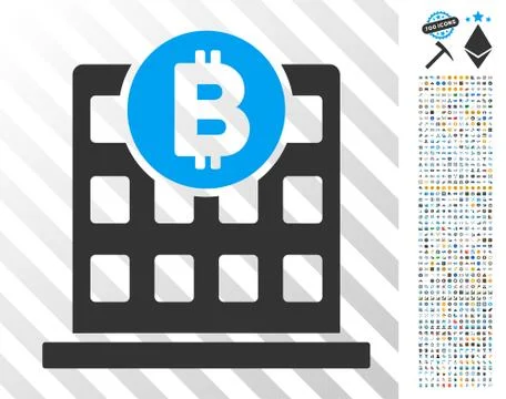 Bitcoin Office Building Flat Icon with Bonus Ilustración de archivo