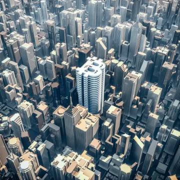 Bitcoin office tower concept Illustrazione stock
