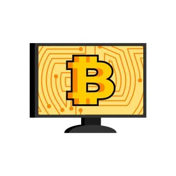 Bitcoin online in PC. Crypto currency and computer. Mining Vector illustratio Stock Illustration