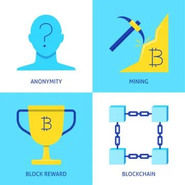 Bitcoin operations icon set in flat style Stock Illustration