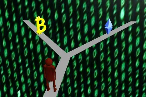 Bitcoin or Ethereum ? Stock Illustration