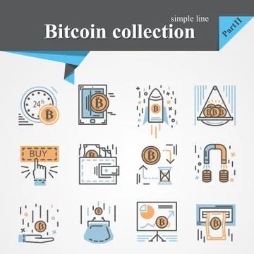 Bitcoin outline and flat icon set isolated Stock Illustration